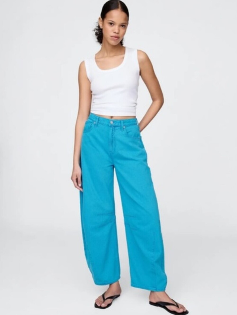 Gap Horseshoe High Rise Barel Wide Leg Jeans Bright Teal Blue Sz 32